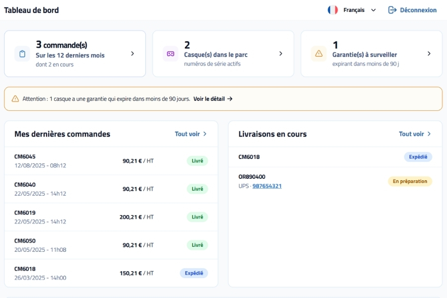 Tableau de bord extranet